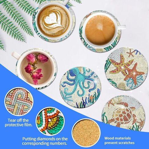 8 Pcs Diamond Art Painting Coaster Kit with Holder, DIY Ocean Diamond Painting Coasters for Adults Beginners, 5D Gem Art DIY Crafts for Gift Life in Kuwait