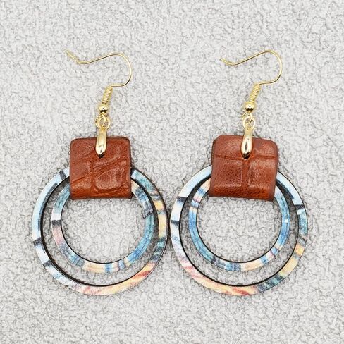 Boho Vintage Geometric Dangle Earrings Wooden Leather Earrings Ethnic Style Vintage Sunflower Earrings Christmas Gray Earrings Set for Women in Saudi Arabia