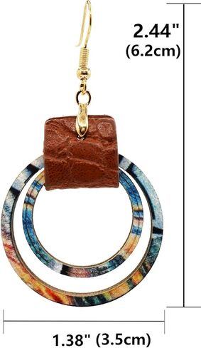 Boho Vintage Geometric Dangle Earrings Wooden Leather Earrings Ethnic Style Vintage Sunflower Earrings Christmas Gray Earrings Set for Women in Saudi Arabia