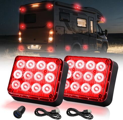 2PCS Red Magnetic Cube Strobe Lights, Rechargeable Portable High-Visibility Emergency Beacons Warning Lights with Multi-Mode & Waterproof for Trucks Vans Vehicles in Saudi Arabia