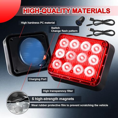 2PCS Red Magnetic Cube Strobe Lights, Rechargeable Portable High-Visibility Emergency Beacons Warning Lights with Multi-Mode & Waterproof for Trucks Vans Vehicles in Saudi Arabia