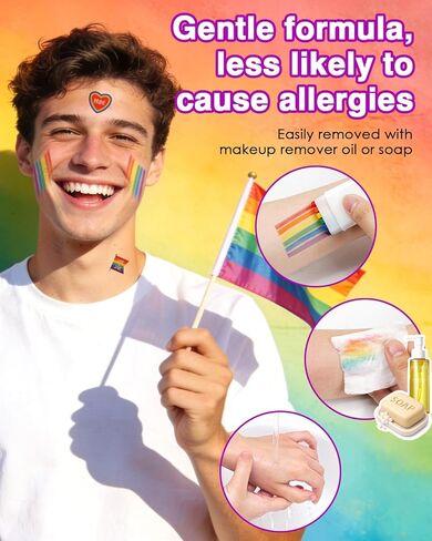 Pride Rainbow Face Paint Kit, 100 Pcs Face and Body Pride Temporary Tattoos, Pride Month Accessories, Face Body Paint for Gay LGBTQ Pride Parade, Pride Month Celebrations, Party, and Celebrations in Saudi Arabia