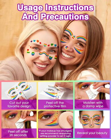Pride Rainbow Face Paint Kit, 100 Pcs Face and Body Pride Temporary Tattoos, Pride Month Accessories, Face Body Paint for Gay LGBTQ Pride Parade, Pride Month Celebrations, Party, and Celebrations in Saudi Arabia