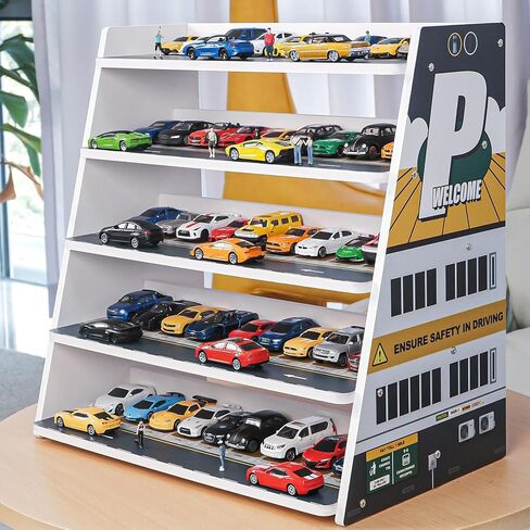 Kivmcds 1/64 Hot Die Cast Wheel Display Case，Five-Tier Stepped car Model Display Stand，Toy Car Storage Display Rack（Parking Lot Scene） in Saudi Arabia