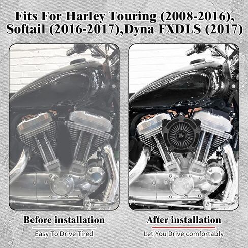 طقم استبدال مدخل منقي هواء فلتر الهواء لملحقات الدراجات النارية مناسب لـ Harley Dyna FXDLS 2017 Softail 2016-2017 Touring and Trike 2008-2016 (عنصر فلتر رمادي للإسكان الأسود) in Kuwait
