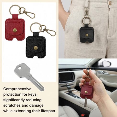 2 PCS Car Key Cover PU Leather Car Key Sleeve for Broken Cars Keys Loop Replacement Keychain Protector with Iron Ring for Women Men (Black, Burgundy) in Saudi Arabia