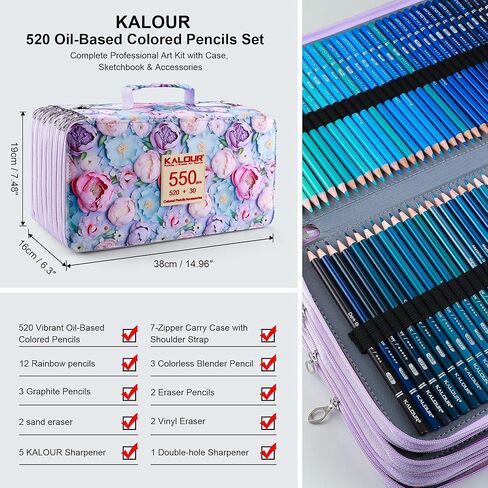 KALOUR PDAS Pro 550 Colored Pencils Set, Soft Core Vibrant Colors for Drawing, Sketching, Shading and Coloring, Professional Art Supplies for Adults Artists and Beginners in Saudi Arabia