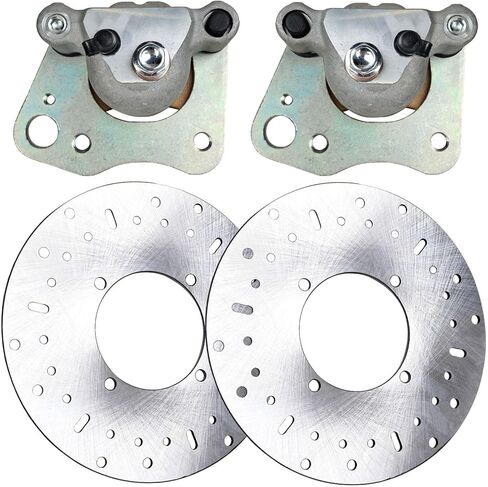 Front Left Right Brake Calipers + 2 Pack Front Brake Rotor Discs Set Compatible with Polaris Sportsman 400 450 700 800 ETX Scrambler 500 Trail Boss Trail Blazer Hawkeye OE # 1911540 5244314 in Kuwait