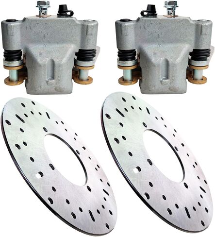 Front Left Right Brake Calipers + 2 Pack Front Brake Rotor Discs Set Compatible with Polaris Sportsman 400 450 700 800 ETX Scrambler 500 Trail Boss Trail Blazer Hawkeye OE # 1911540 5244314 in Kuwait