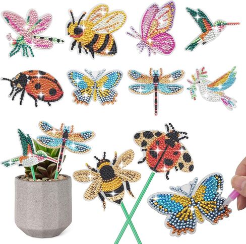Swatom 10pcs مجموعات فن الماس للبالغين لديكور الحديقة مع الفراشة ، الطائر الطنان ، الخنفساء ، النحل ، الحجارة الحلي الدهنية من اليعس in Kuwait