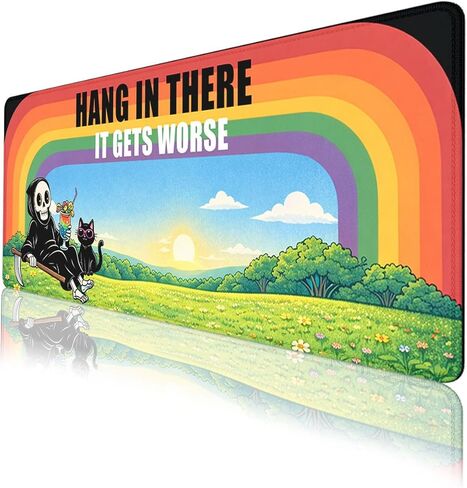 Funny Skeleton Mouse Pad, Cartoon Rainbow Cat Quote Gaming Desk Mat with Stitched Edges,Non-Slip Waterproof Rubber Base Mouse Mat, 35.4x15.7in Mouse Pads for Desk Home Office Gaming in Kuwait