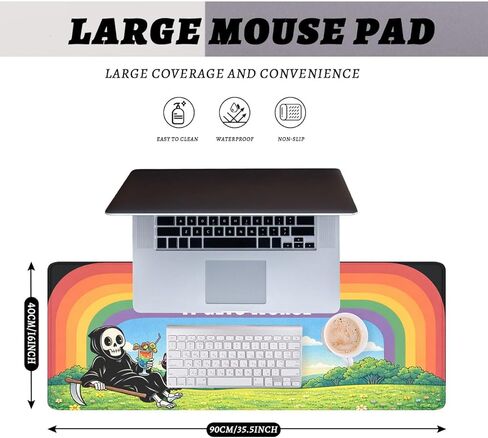 Funny Skeleton Mouse Pad, Cartoon Rainbow Cat Quote Gaming Desk Mat with Stitched Edges,Non-Slip Waterproof Rubber Base Mouse Mat, 35.4x15.7in Mouse Pads for Desk Home Office Gaming in Kuwait