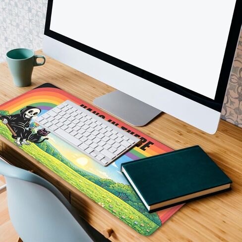 Funny Skeleton Mouse Pad, Cartoon Rainbow Cat Quote Gaming Desk Mat with Stitched Edges,Non-Slip Waterproof Rubber Base Mouse Mat, 35.4x15.7in Mouse Pads for Desk Home Office Gaming in Kuwait