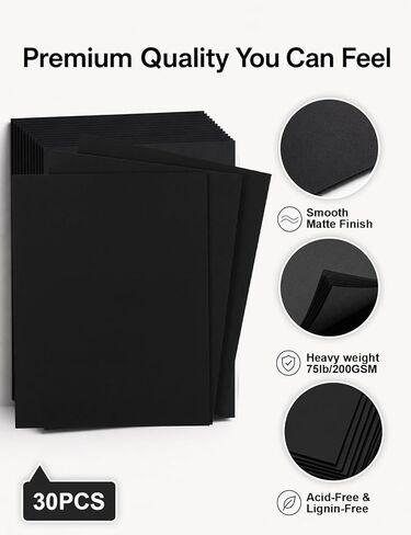 Black Cardstock 8.5 x 11-30 Sheets Premium 75lb/200GSM Black Card Stock, Heavyweight Printer Paper for Invitations, DIY Crafting, Scrapbooking, Art & School Supplies in Kuwait
