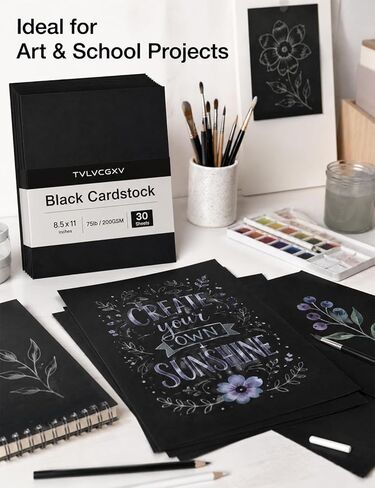 Black Cardstock 8.5 x 11-30 Sheets Premium 75lb/200GSM Black Card Stock, Heavyweight Printer Paper for Invitations, DIY Crafting, Scrapbooking, Art & School Supplies in Kuwait