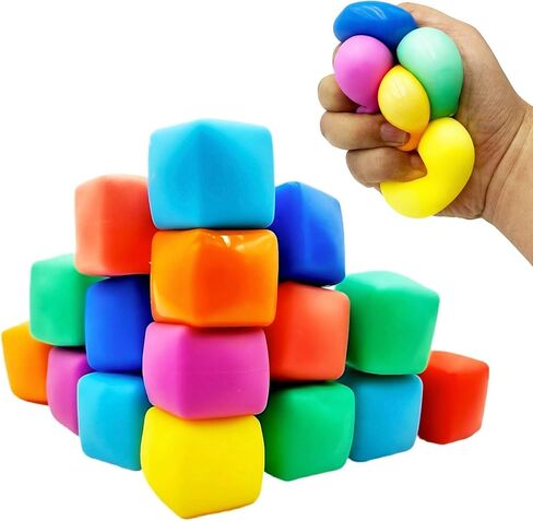24 Pieces Stress Cube Toys Bulk, Squishy Slow Rising Stress Balls Squeeze Stretch Fidget Toys for Stress Relief, Stretch Fidget Balls for Pull Stretch, Colleague, Party, Goodie Bag, Classroom Prize in Saudi Arabia