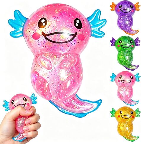 Axolotl Squishy Stress Relief Toy, Sugar Squishy Glitter Slow Rising Fidget Toys, Soft Squeeze Sensory Toy for Kids and Adults, Handheld Stress Ball for Anxiety Focus in Saudi Arabia