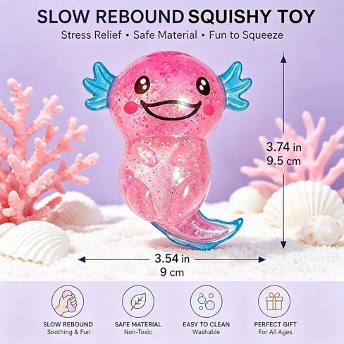 Axolotl Squishy Stress Relief Toy, Sugar Squishy Glitter Slow Rising Fidget Toys, Soft Squeeze Sensory Toy for Kids and Adults, Handheld Stress Ball for Anxiety Focus in Saudi Arabia