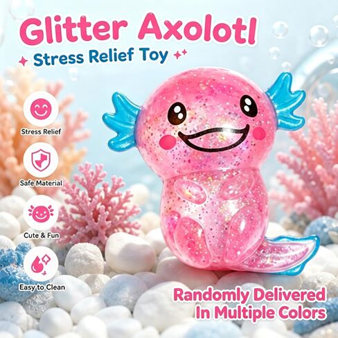 Axolotl Squishy Stress Relief Toy, Sugar Squishy Glitter Slow Rising Fidget Toys, Soft Squeeze Sensory Toy for Kids and Adults, Handheld Stress Ball for Anxiety Focus in Saudi Arabia