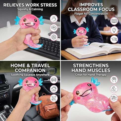 Axolotl Squishy Stress Relief Toy, Sugar Squishy Glitter Slow Rising Fidget Toys, Soft Squeeze Sensory Toy for Kids and Adults, Handheld Stress Ball for Anxiety Focus in Saudi Arabia