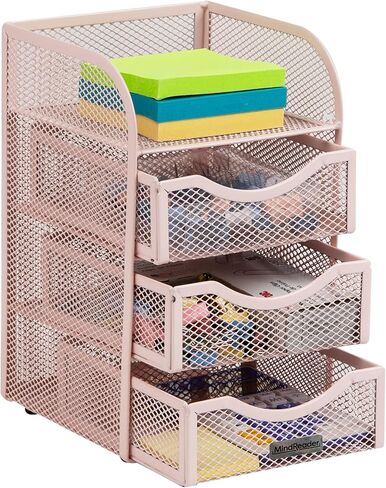 Mind Reader Desktop Accessory Storage, Paper Binder Clip Basket, Workspace, Office, Metal Mesh, 4.75"L x 5"W x 8"H, Pink in Kuwait