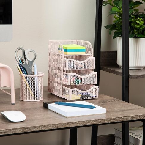 Mind Reader Desktop Accessory Storage, Paper Binder Clip Basket, Workspace, Office, Metal Mesh, 4.75"L x 5"W x 8"H, Pink in Kuwait