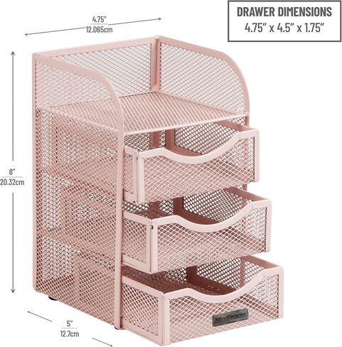 Mind Reader Desktop Accessory Storage, Paper Binder Clip Basket, Workspace, Office, Metal Mesh, 4.75"L x 5"W x 8"H, Pink in Kuwait