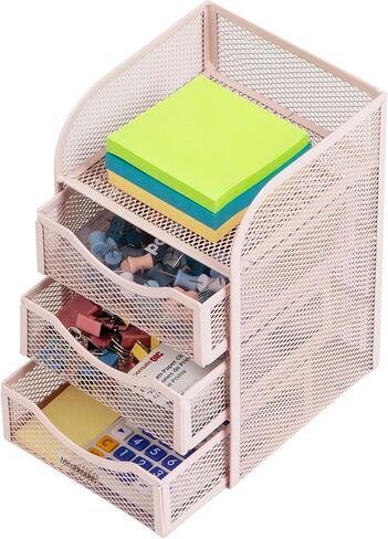 Mind Reader Desktop Accessory Storage, Paper Binder Clip Basket, Workspace, Office, Metal Mesh, 4.75"L x 5"W x 8"H, Pink in Kuwait