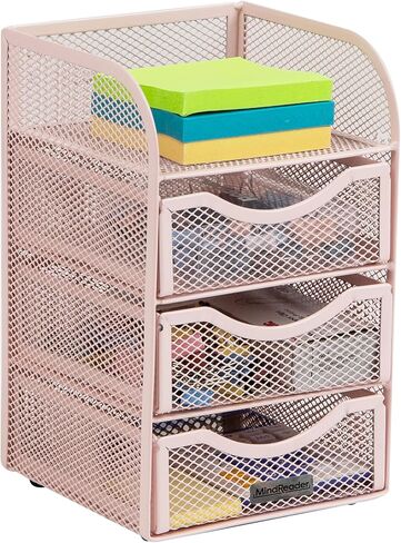 Mind Reader Desktop Accessory Storage, Paper Binder Clip Basket, Workspace, Office, Metal Mesh, 4.75"L x 5"W x 8"H, Pink in Kuwait