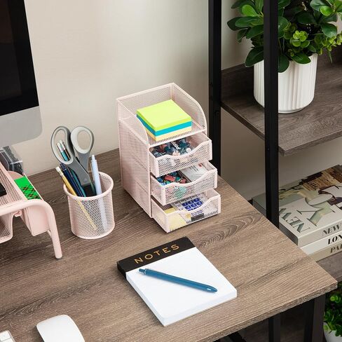 Mind Reader Desktop Accessory Storage, Paper Binder Clip Basket, Workspace, Office, Metal Mesh, 4.75"L x 5"W x 8"H, Pink in Kuwait