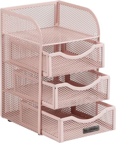 Mind Reader Desktop Accessory Storage, Paper Binder Clip Basket, Workspace, Office, Metal Mesh, 4.75"L x 5"W x 8"H, Pink in Kuwait
