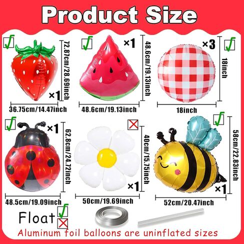 8pcs Picnic Balloons Gingham Balloons Picnic Party Decoration BBQ Themed Party Decorations Gingham Party Birthday Summer Picnic BBQ Party Decor Ladybug Balloon Strawberry Decor in Saudi Arabia