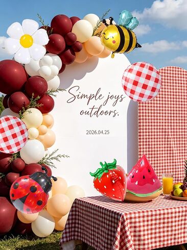 8pcs Picnic Balloons Gingham Balloons Picnic Party Decoration BBQ Themed Party Decorations Gingham Party Birthday Summer Picnic BBQ Party Decor Ladybug Balloon Strawberry Decor in Saudi Arabia