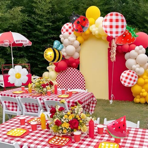 8pcs Picnic Balloons Gingham Balloons Picnic Party Decoration BBQ Themed Party Decorations Gingham Party Birthday Summer Picnic BBQ Party Decor Ladybug Balloon Strawberry Decor in Saudi Arabia