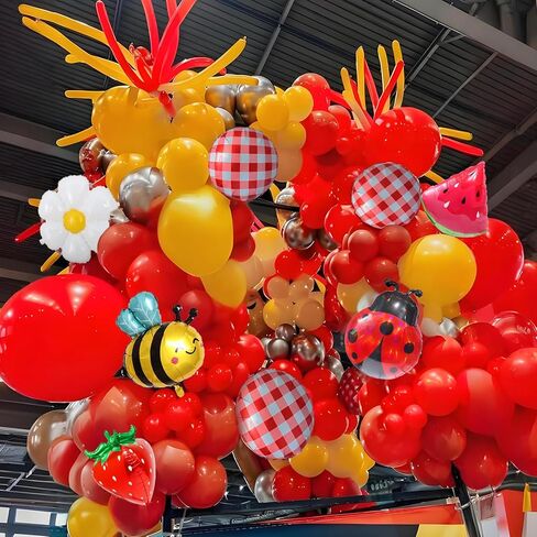 8pcs Picnic Balloons Gingham Balloons Picnic Party Decoration BBQ Themed Party Decorations Gingham Party Birthday Summer Picnic BBQ Party Decor Ladybug Balloon Strawberry Decor in Saudi Arabia