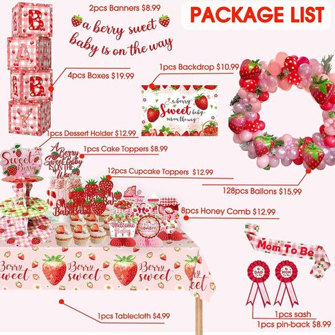Strawberry Baby Shower Decorations, Berry Sweet Baby Shower Decorations A Berry Sweet Baby Is On The Way Party Supplies Backdrop Balloon Box Mom to Be Sash Dad to Be Pin Tablecloths Cake Topper in Saudi Arabia