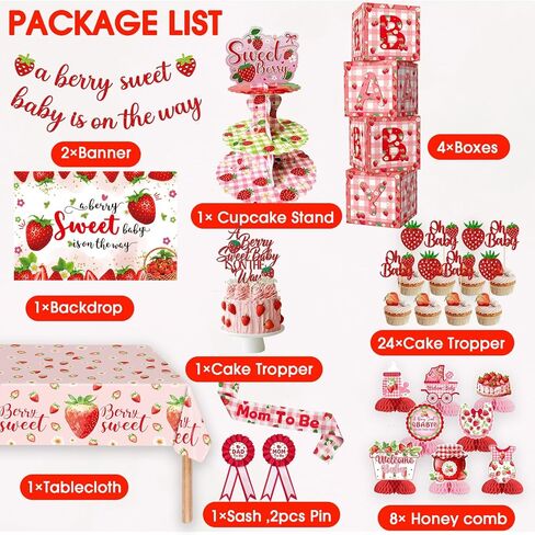 Strawberry Baby Shower Decorations, Berry Sweet Baby Shower Decorations A Berry Sweet Baby Is On The Way Party Supplies Backdrop Balloon Box Mom to Be Sash Dad to Be Pin Tablecloths Cake Topper in Saudi Arabia