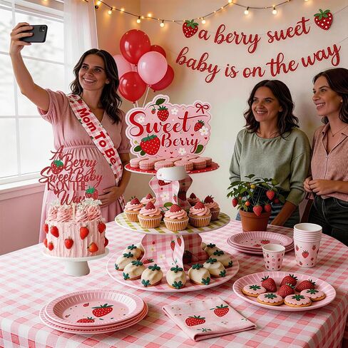 Strawberry Baby Shower Decorations, Berry Sweet Baby Shower Decorations A Berry Sweet Baby Is On The Way Party Supplies Backdrop Balloon Box Mom to Be Sash Dad to Be Pin Tablecloths Cake Topper in Saudi Arabia