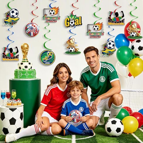 Soccer Party Decorations, Pre-Strung World Soccer Cup 2026 Banner with Hanging Swirls for Soccer Party Supplies Sports Themed Birthday Party Decorations in Saudi Arabia