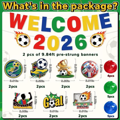 Soccer Party Decorations, Pre-Strung World Soccer Cup 2026 Banner with Hanging Swirls for Soccer Party Supplies Sports Themed Birthday Party Decorations in Saudi Arabia