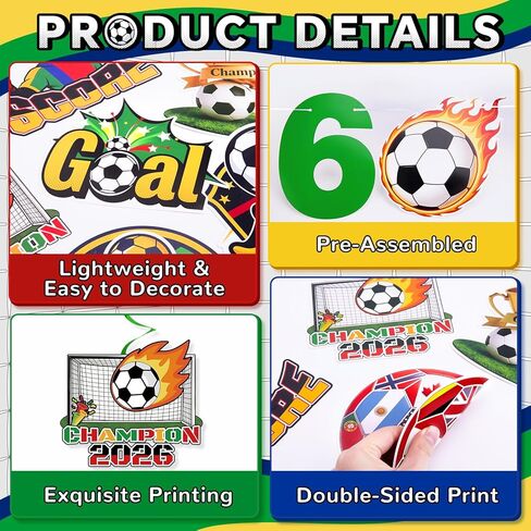 Soccer Party Decorations, Pre-Strung World Soccer Cup 2026 Banner with Hanging Swirls for Soccer Party Supplies Sports Themed Birthday Party Decorations in Saudi Arabia