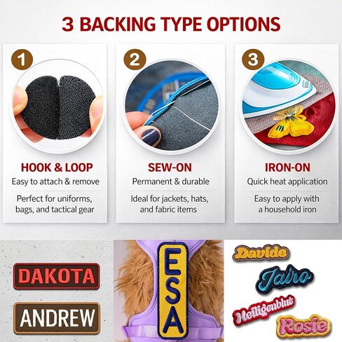 Custom Name Patch Embroidered – Personalized Text – Sizes 2" to 11" – Iron On, Sew On, or Hook & Loop – Name Tag for Uniform, Work Shirt, Hat, Backpack – Gift for Birthday, Christmas in Kuwait