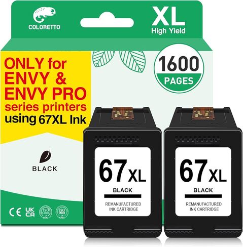 COLORETTO 67XL Ink Cartridges for HP Deskjet 4255e 4155e 4152e 4133e 4100 2855e 2800e 2755e Envy 6052 6055e 6400 6452e 6455e 6458e as Replacement for HP 67XL 67 XL (1 Black,1 Color) Combo Pack in Saudi Arabia