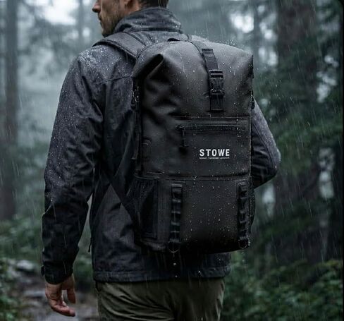 STOWE Expandable Waterproof HikingTravel Backpack, Laptop Compartment, Luggage Strap, Anti-Theft Design, Personal Item Bag (Black) in Kuwait