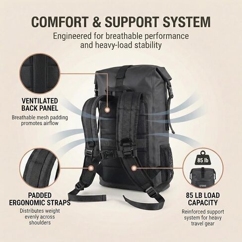 STOWE Expandable Waterproof HikingTravel Backpack, Laptop Compartment, Luggage Strap, Anti-Theft Design, Personal Item Bag (Black) in Kuwait