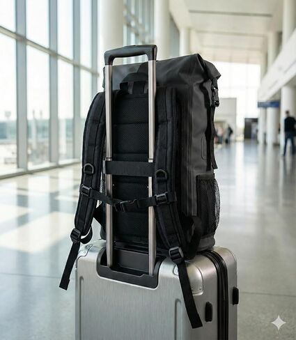 STOWE Expandable Waterproof HikingTravel Backpack, Laptop Compartment, Luggage Strap, Anti-Theft Design, Personal Item Bag (Black) in Kuwait