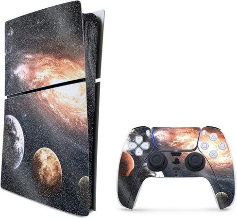 MightySkins Glossy Glitter Skin Compatible with Playstation 5 PS5 Slim Disk Edition Console Only - Solar Galaxy | Protective, Durable High-Gloss Glitter Finish | Easy to Apply | Made in The USA in Kuwait