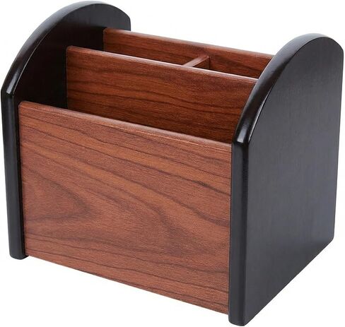 Wooden Desk Organizer with 4 Compartments, Remote Control Holder, Office Storage Caddy, 360-degree rotation Black and Brown Desk Organizer for Office Supplies in Saudi Arabia