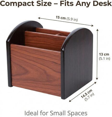 Wooden Desk Organizer with 4 Compartments, Remote Control Holder, Office Storage Caddy, 360-degree rotation Black and Brown Desk Organizer for Office Supplies in Saudi Arabia