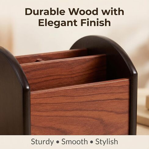 Wooden Desk Organizer with 4 Compartments, Remote Control Holder, Office Storage Caddy, 360-degree rotation Black and Brown Desk Organizer for Office Supplies in Saudi Arabia